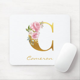 Blommigt Monogram Faux Guld Namn Initial Personali Musmatta