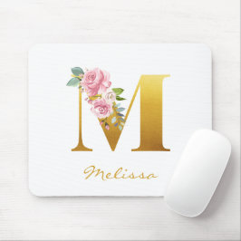 Blommigt Monogram Faux Guld Namn Initial Personali Musmatta