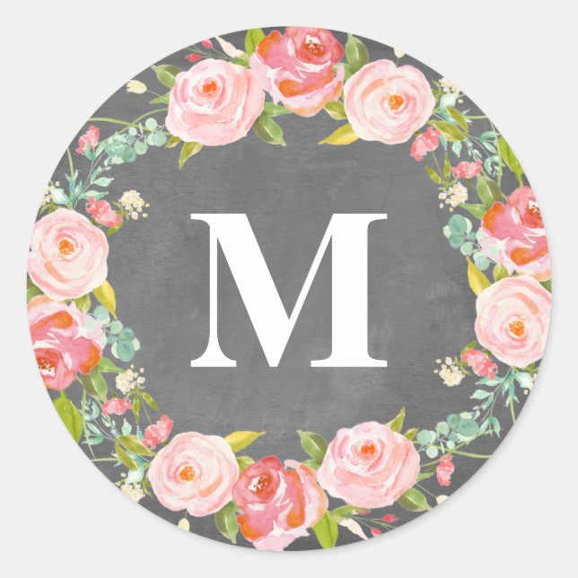 Blommigt Monogram | Favoritetiketter Runt Klistermärke (Framsida)