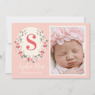 Blommigt Monogram Flicka Meddelande om  Rosa Inbjudningar