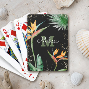 Blommigt Monogram för Black Guld Tropical Island Casinokort