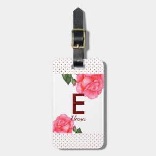 Blommigt Monogram för vattenfärg Rosa ros Bagagebricka
