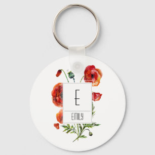Blommigt Monogram - första nyckelkedjans röda va Nyckelring
