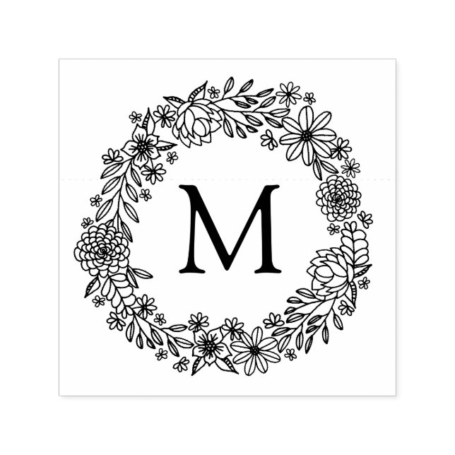 Blommigt Monogram Frimärke Självfärgande Stämpel (Design)