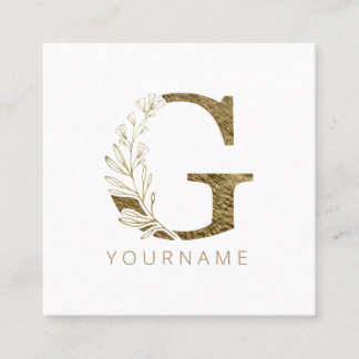 Blommigt Monogram G Elegant Guld Foliage Fyrkantigt Visitkort