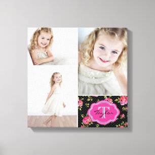 Blommigt Monogram Girly Photo Collage Canvastryck