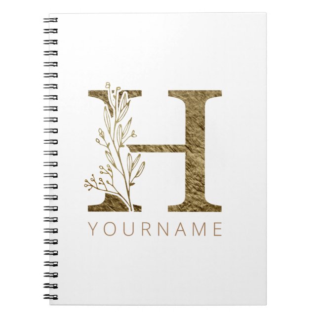 Blommigt Monogram H Elegant Guld Foliage Anteckningsbok (Framsidan)