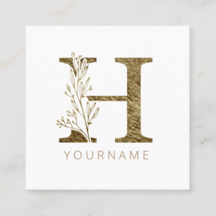 Blommigt Monogram H Elegant Guld Foliage Fyrkantigt Visitkort