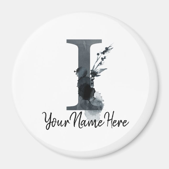 Blommigt Monogram I Mörk Herb Foliage Magnet (Framsidan)