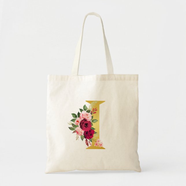 Blommigt Monogram I Tote Bag Tygkasse (Framsidan)