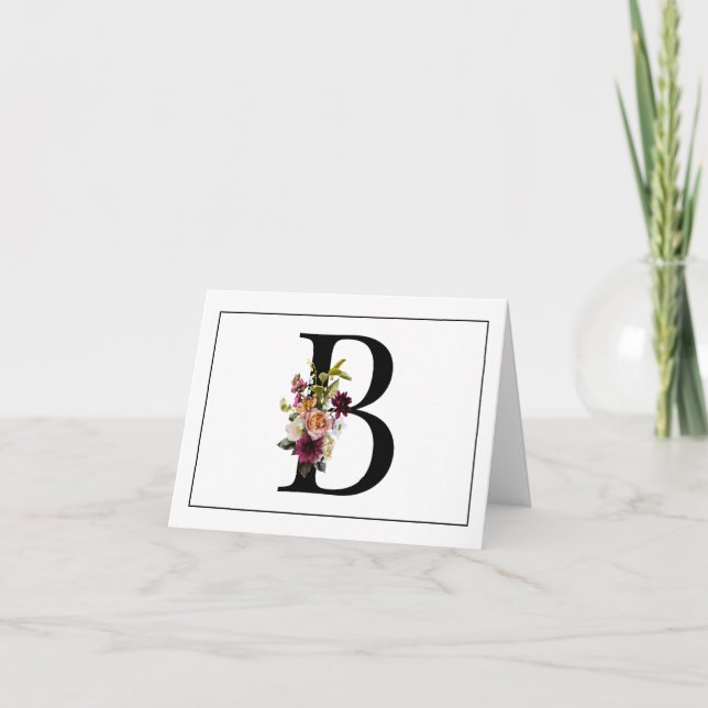 BLOMMIGT MONOGRAM INITIAL B ANTECKNINGSKORT (Framsida)