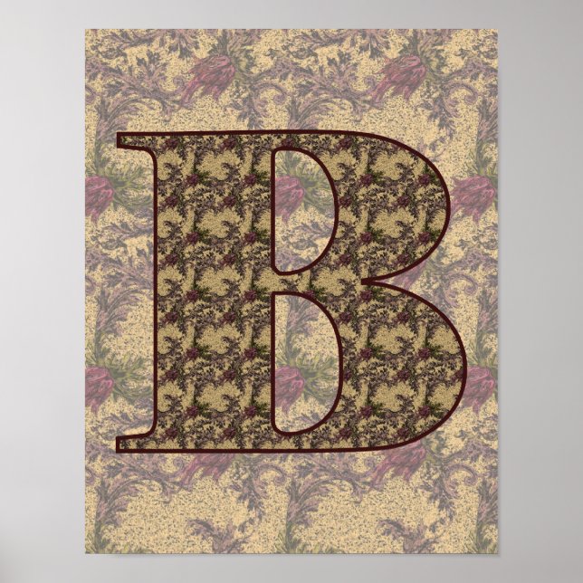 Blommigt Monogram Initial B-Elegant Poster (Framsidan)
