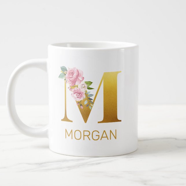 Blommigt Monogram initial botanisk Personlig Jumbo Mugg (Vänster)