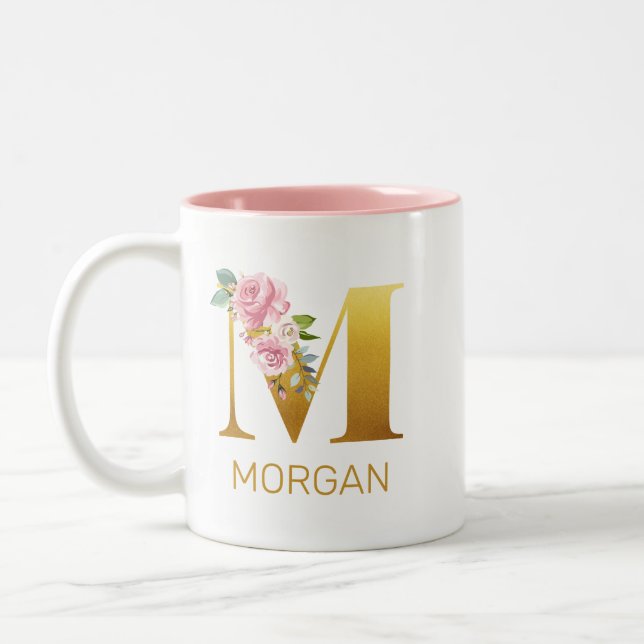 Blommigt Monogram initial botanisk Personlig Två-Tonad Mugg (Vänster)
