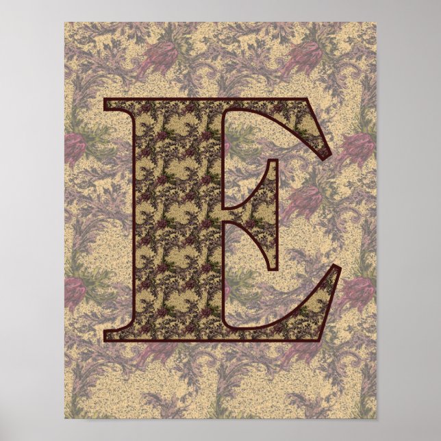 Blommigt Monogram Initial E-Elegant Poster (Framsidan)