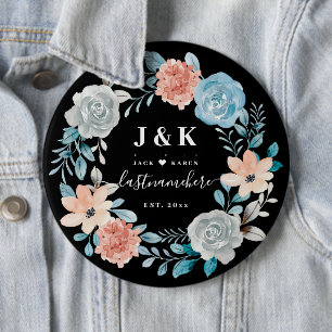 Blommigt Monogram Initialer Anpassningsbar Family  Knapp