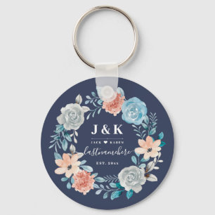 Blommigt Monogram Initialer Anpassningsbar Family Nyckelring
