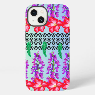 Blommigt Monogram iPhone 13 Fodral, blå bakgrund