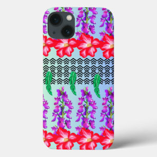 Blommigt Monogram iPhone 13 Fodral, blå bakgrund