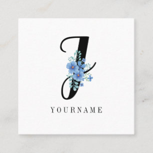 Blommigt Monogram J Blue Flower Burst Fyrkantigt Visitkort