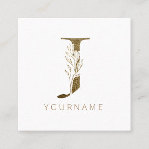 Blommigt Monogram J Elegant Guld Foliage Fyrkantigt Visitkort