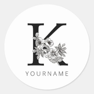 Blommigt Monogram K Sakura Cherry Blommars Runt Klistermärke