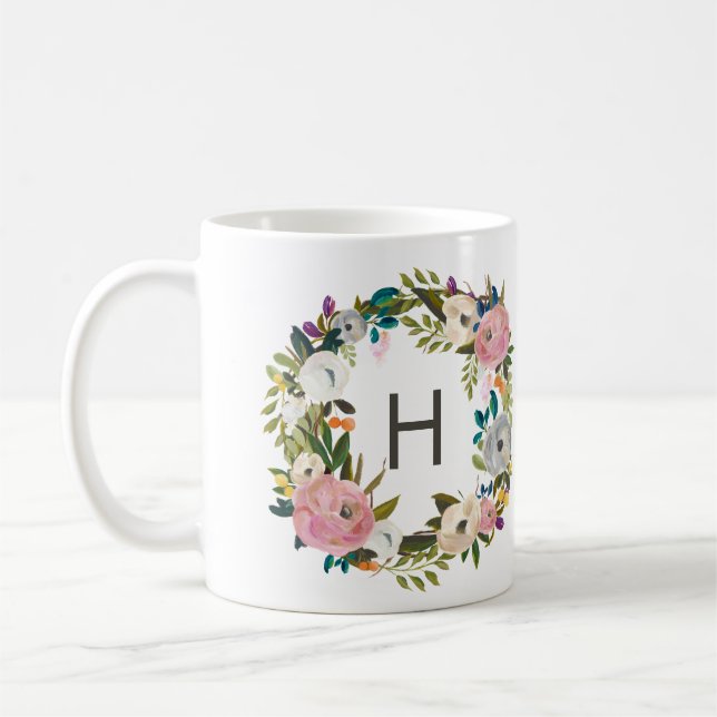 Blommigt Monogram Kaffe Mugg (Vänster)