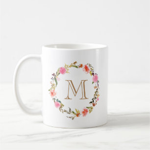 Blommigt Monogram Kaffe Mugg