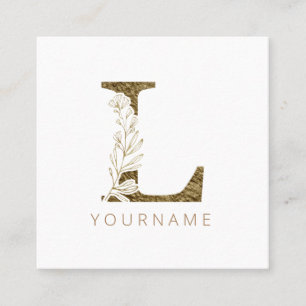 Blommigt Monogram L Elegant Guld Foliage Fyrkantigt Visitkort