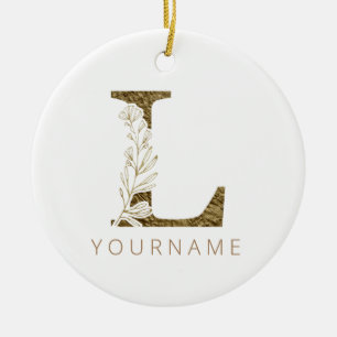 Blommigt Monogram L Elegant Guld Foliage Julgransprydnad Keramik