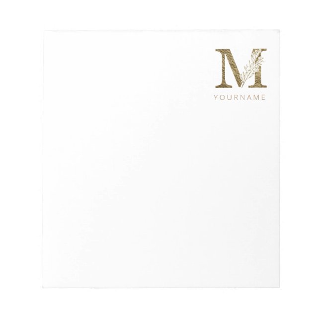 Blommigt Monogram M Elegant Guld Foliage Anteckningsblock (Framsida)