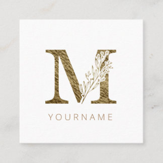 Blommigt Monogram M Elegant Guld Foliage Fyrkantigt Visitkort