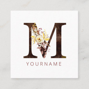 Blommigt Monogram M Rik Höstlöde Fyrkantigt Visitkort