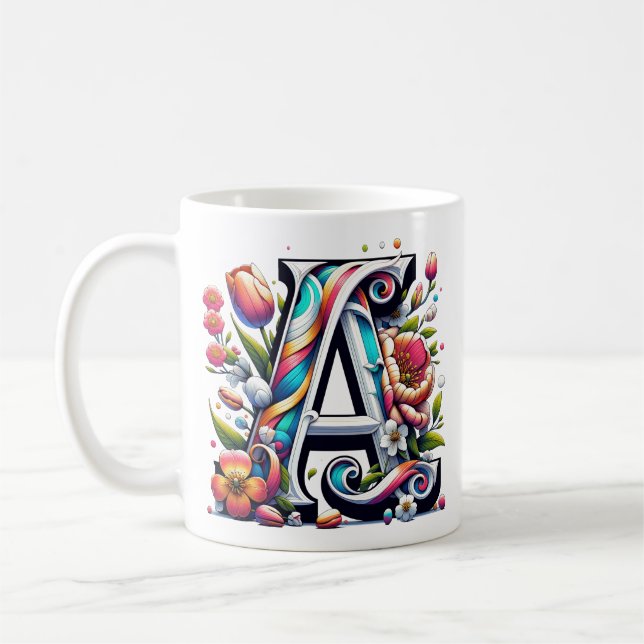 Blommigt Monogram Mugg - Brev A (Vänster)