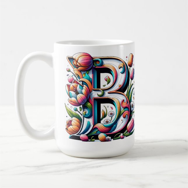Blommigt Monogram Mugg - Brev B (Vänster)