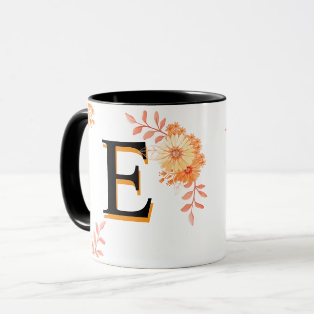 Blommigt Monogram Mugg - Elegant Brev E-kaffe Kopp (Framsida vänster)