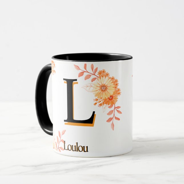 Blommigt Monogram Mugg - Elegant Brev L Kaffe Kopp (Framsida vänster)