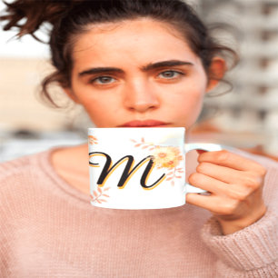 Blommigt Monogram Mugg-Elegant Brev M-writ u namn Mugg