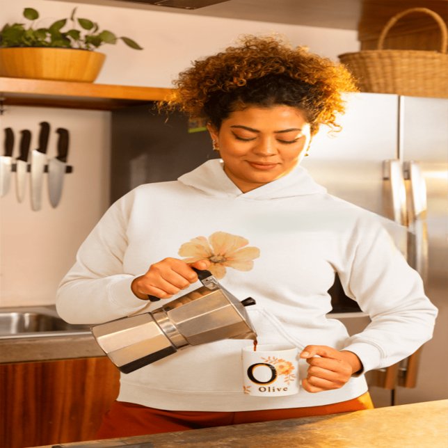 Blommigt Monogram Mugg-Elegant Brev O-olivträd nam Mugg (Skapare uppladdad)