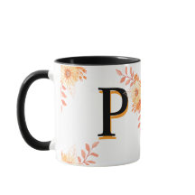 Blommigt Monogram Mugg - Elegant Brev P Kaffe Kopp