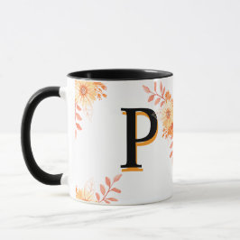 Blommigt Monogram Mugg - Elegant Brev P Kaffe Kopp