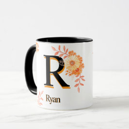 Blommigt Monogram Mugg - Elegant Brev R Kaffe Kopp