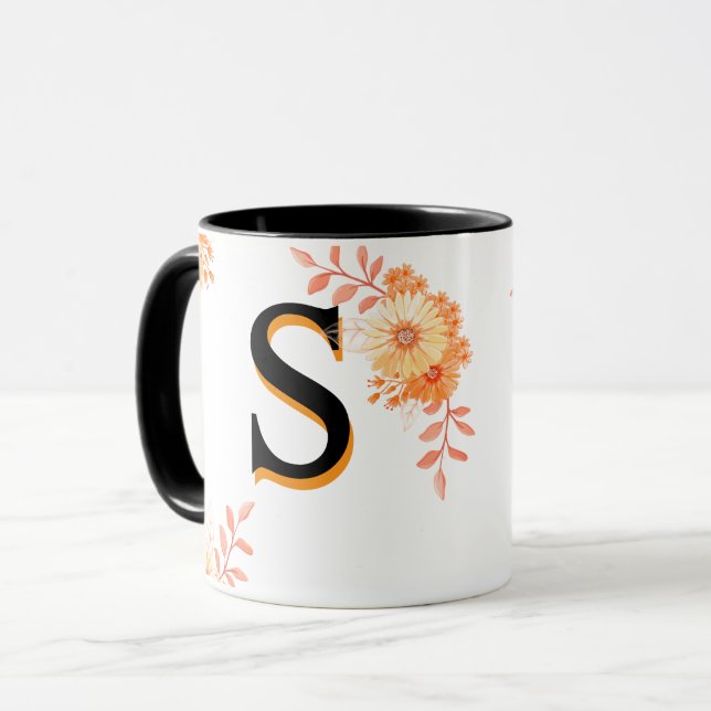 Blommigt Monogram Mugg - Elegant Brev S-kaffe Kopp (Framsida vänster)