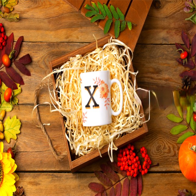 Blommigt Monogram Mugg-Elegant Brev X-writ u namn Mugg (Skapare uppladdad)