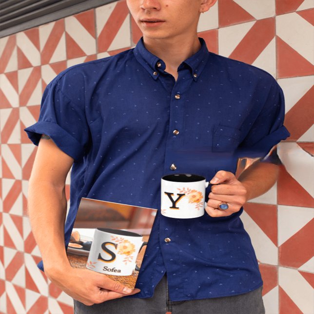 Blommigt Monogram Mugg-Elegant Brev Y-writ u namn Mugg (Skapare uppladdad)