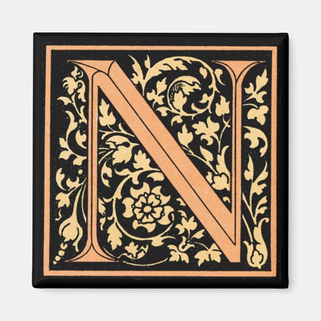 Blommigt Monogram 'N' - Magnet (Framsidan)