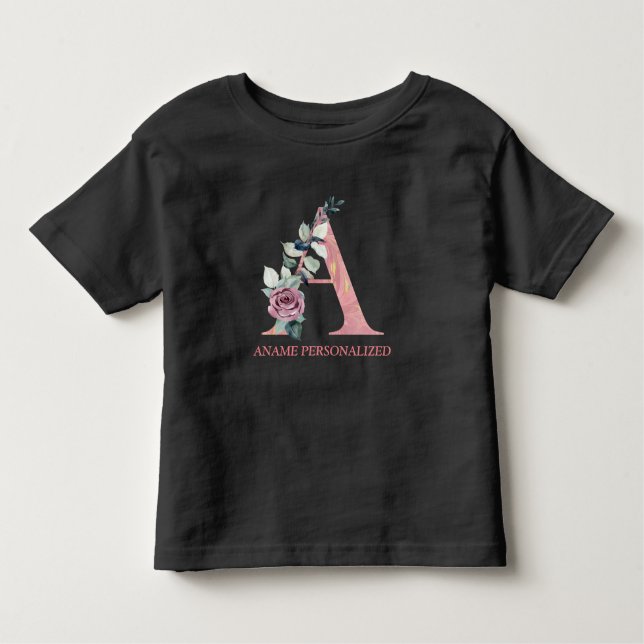 Blommigt Monogram Namn Brev Rosa Agate T Shirt (Framsida)