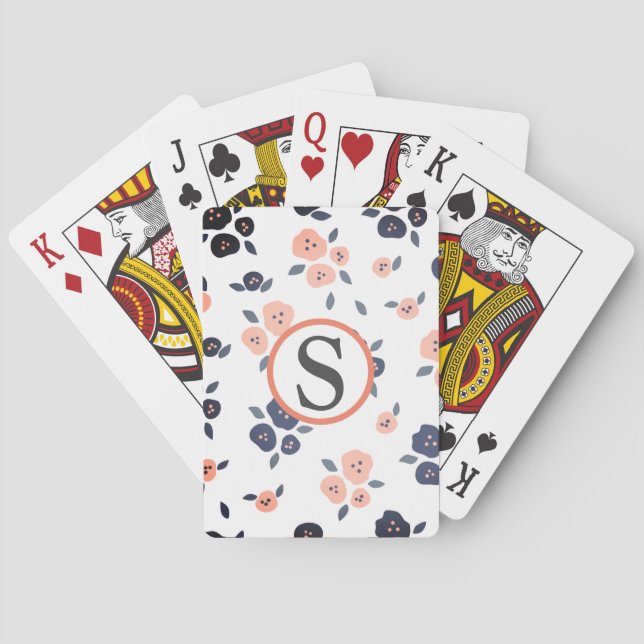 Blommigt Monogram Navy Blue Farmhouse Mönster Casinokort (Baksidan)