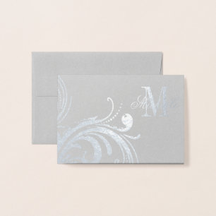 Blommigt Monogram och Namn Folierat Kort