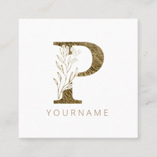 Blommigt Monogram P Elegant Guld Foliage Fyrkantigt Visitkort